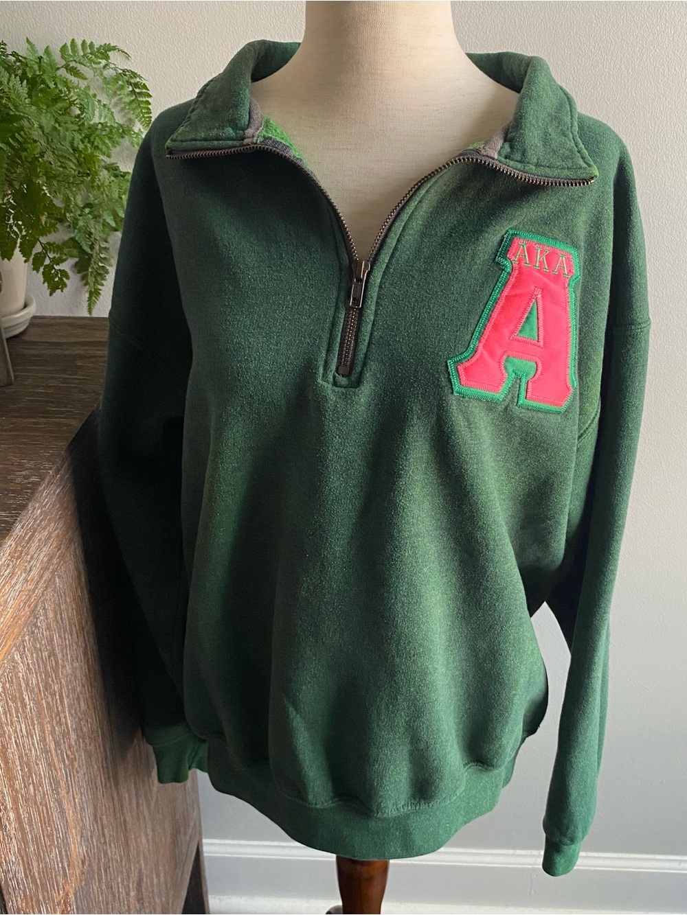 AKA Sorority Quarter Zip Sweatshirt Pullover Sweatshirt Long Sleeve Pink Green